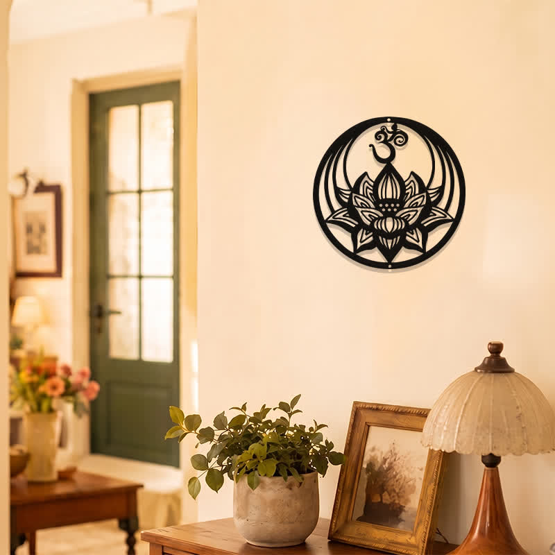 Buddha Stones Enlightenment Lotus OM Round Iron Metal Meaningful Symbols Wall Art - image 7