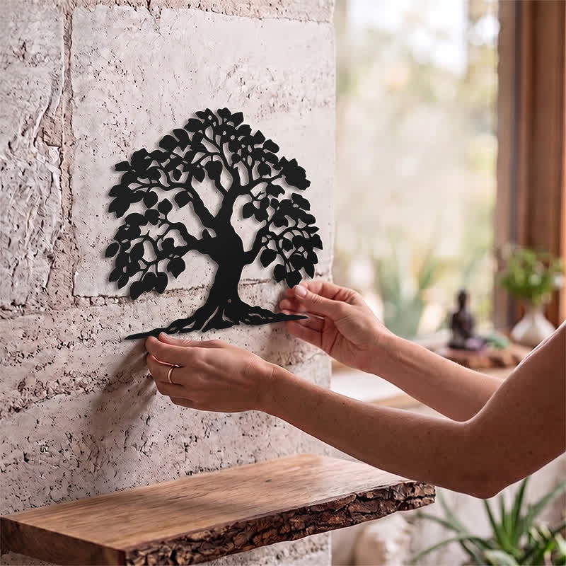 Buddha Stones Metal Tree of Life Unity Silhouette Iron Metal Meaningful Symbols Wall Arts - image 1