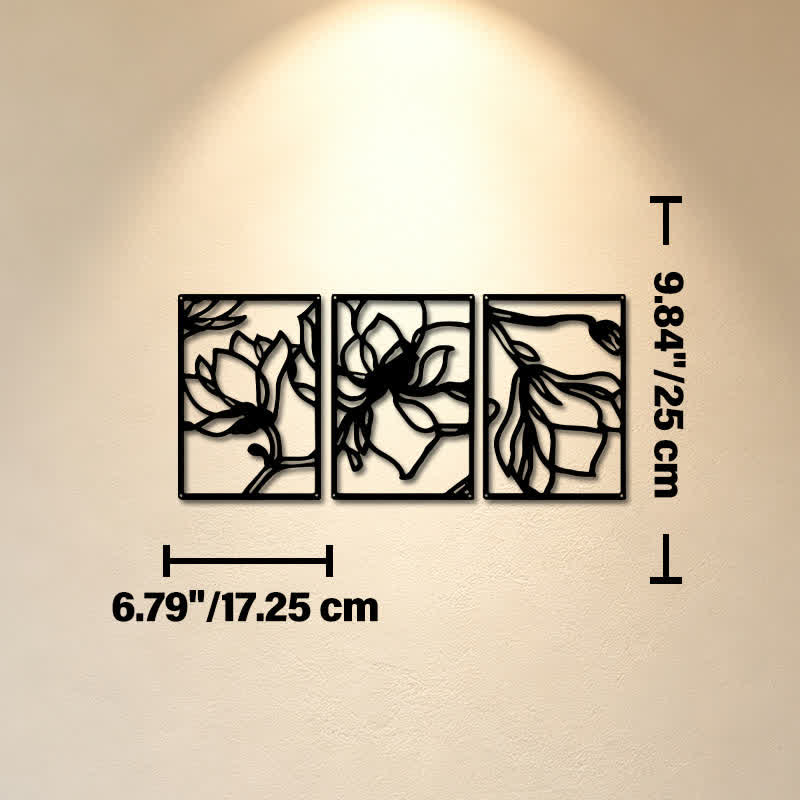 Buddha Stones Black Metal Lotus Enlightenment Triptych Iron Metal Meaningful Symbols Wall Art - Approx. 17.25cm x 25cm x 0.1cm / 6.79in x 9.84in x 0.04in - image 2