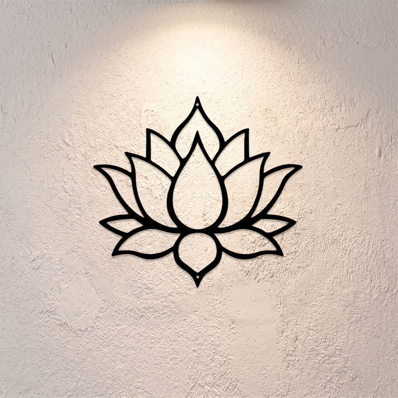 Buddha Stones Matte Black Lotus Purity Zen Iron Metal Meaningful Symbols Wall Art - image 0