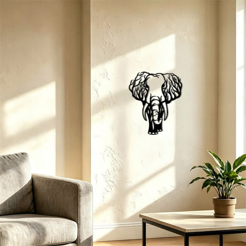 Buddha Stones Minimalist Elephant Head Line Design Iron Metal Wall Decor - image 9