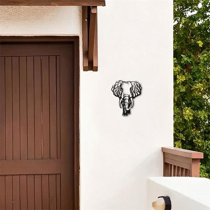 Buddha Stones Minimalist Elephant Head Line Design Iron Metal Wall Decor - image 3