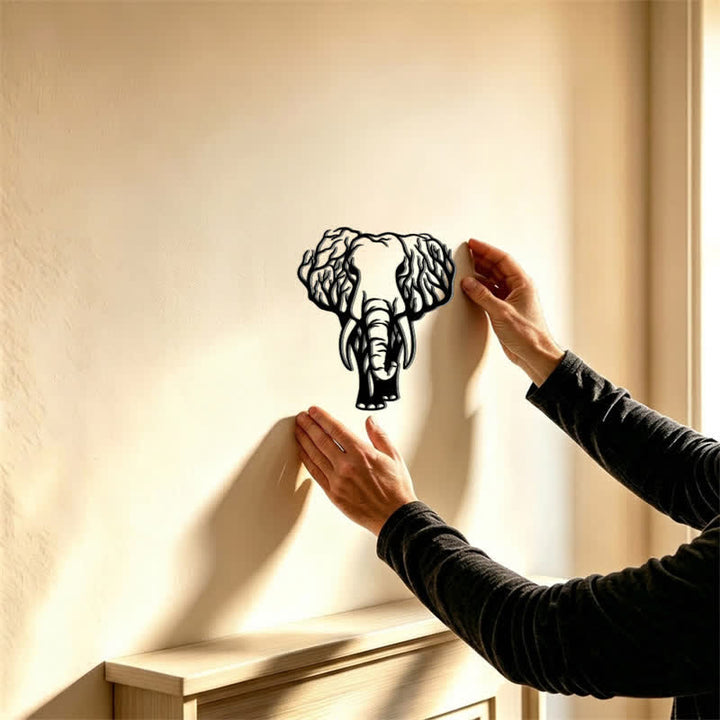 Buddha Stones Minimalist Elephant Head Line Design Iron Metal Wall Decor - image 1