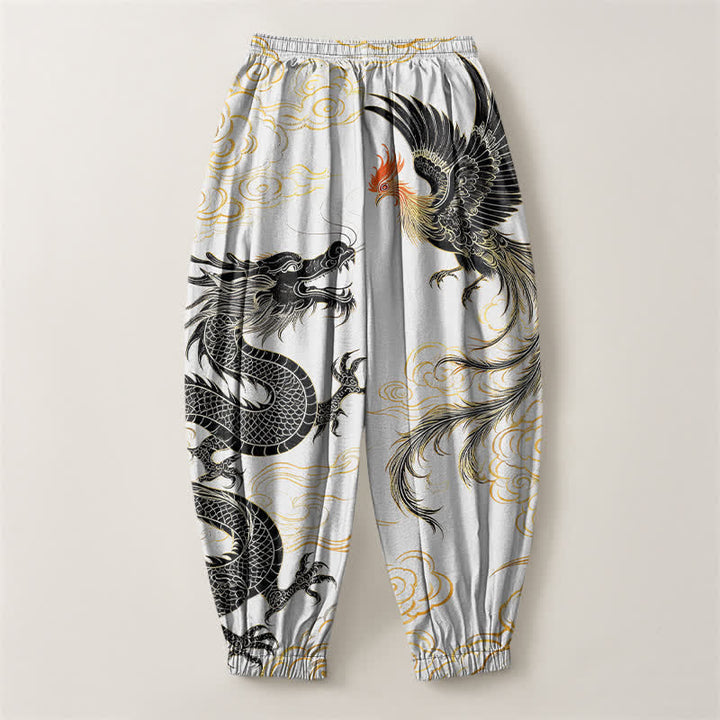 Buddha Stones Pure Cotton Dragon Phoenix Cloud Pattern Drawstring Men's Harem Pants With Pockets - image 14
