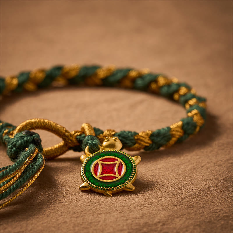 Buddha Stones Yellow Green Turtle String Hand-Woven Healing Bracelet - image 4