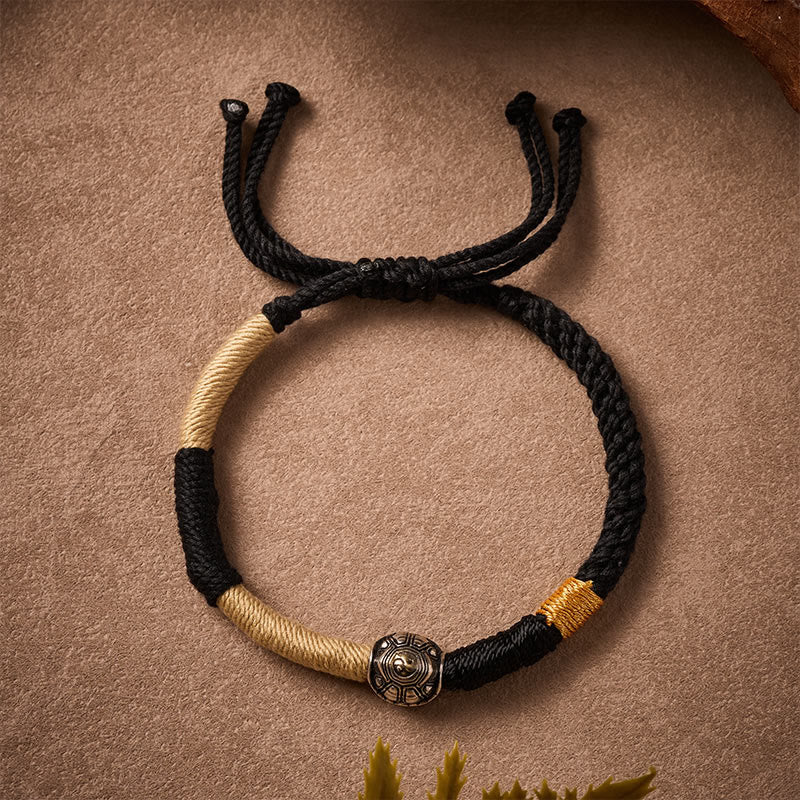 Buddha Stones Brass Yinyang Turtle Black String Hand-Woven Wisdom Bracelet - image 1