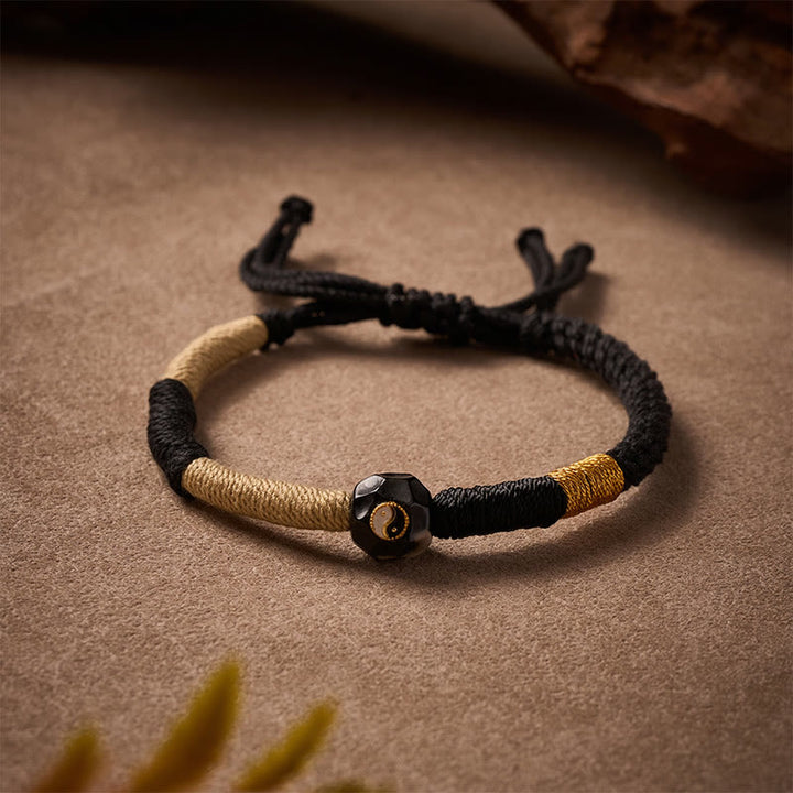 Buddha Stones Black and White Fire Agate String Balance Bracelet - image 3
