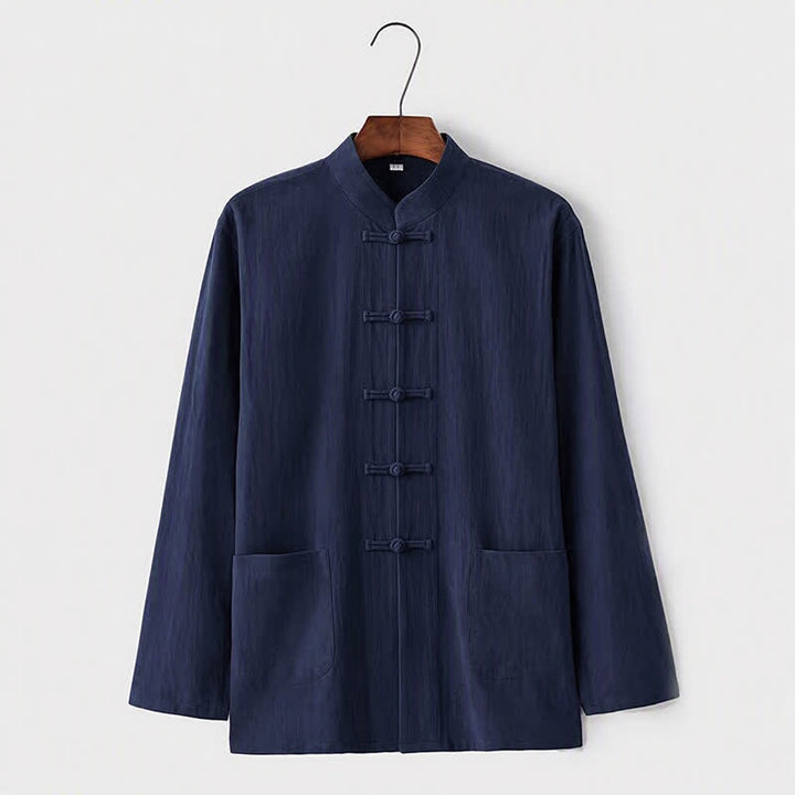 Buddha Stones 2Pcs Tang Suit Traditional Frog-Button Uniform Long Sleeve Shirt Pants Men's Set - image 13