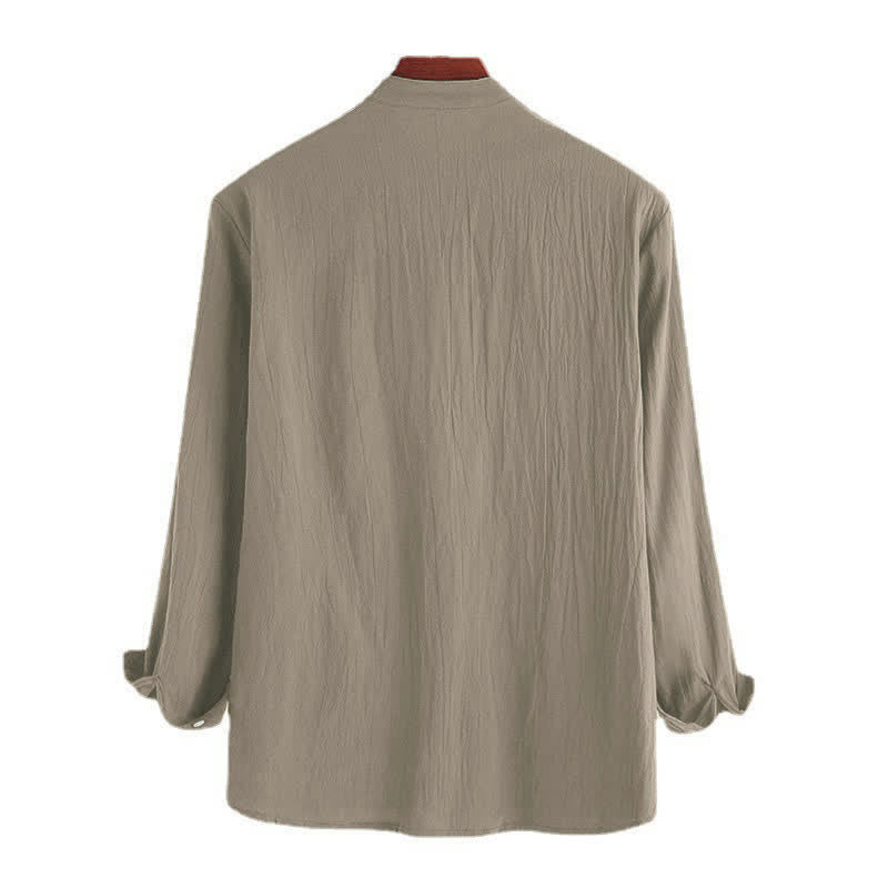 Buddha Stones Solid Color Half Buttons Long Sleeve Cotton Men's Shirts - image 7