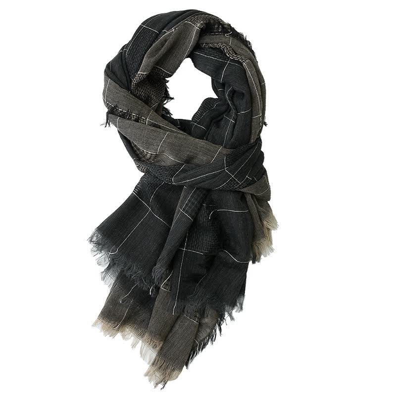 Buddha Stones Fall Winter Dark Grid Tassel Layering Men's Scarf - DimGray - image 1