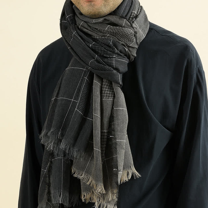 Buddha Stones Fall Winter Dark Grid Tassel Layering Unisex Scarves - image 0
