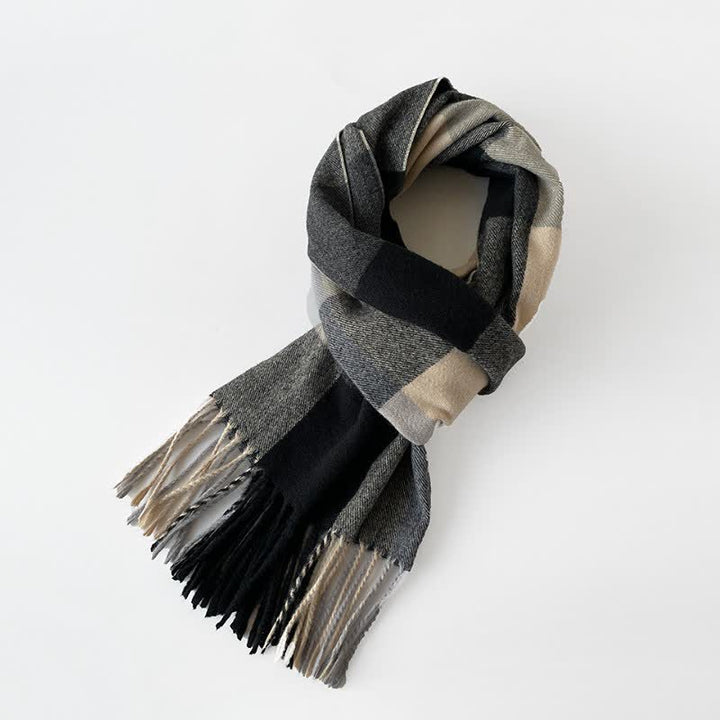Buddha Stones Fall Winter Long Rectangular Plaid Fringed Scarves - image 13