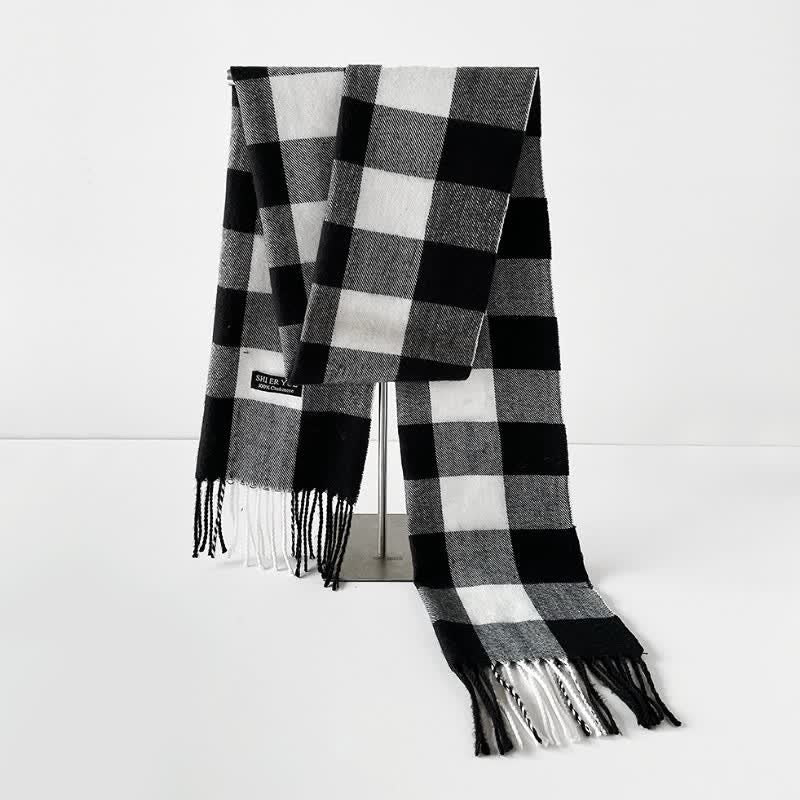 Buddha Stones Fall Winter Long Rectangular Plaid Fringed Men's Scarf - image 3