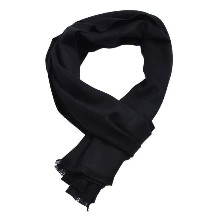 Buddha Stones Fall Winter Solid Color Tassel Cozy Long Men's Scarf - Black - image 4