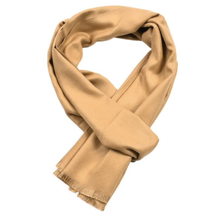 Buddha Stones Fall Winter Solid Color Tassel Cozy Long Men's Scarf - Gold - image 7