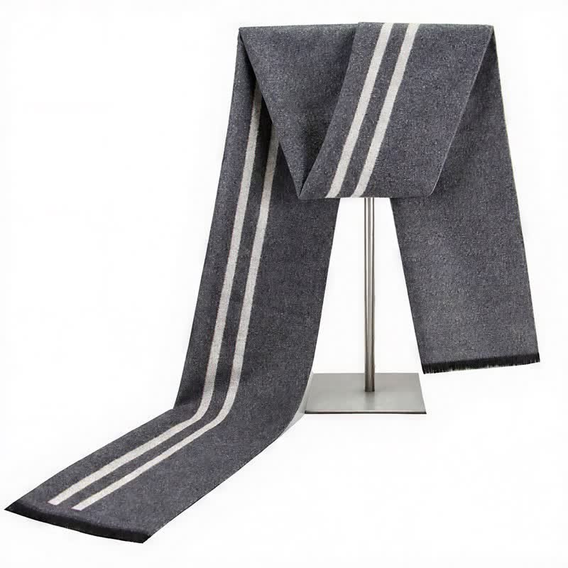Buddha Stones Fall Winter Urban Stripe Tassel Warm Wrap Men's Scarf - Gray - image 0