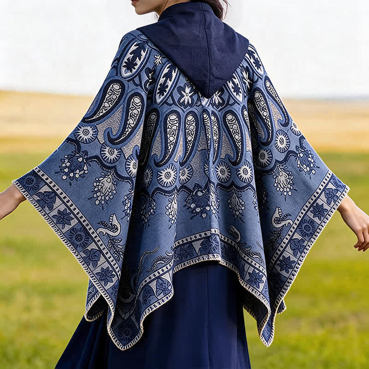 Buddha Stones Fall Winter Hooded Paisley Geometric Boho Poncho Style Shawl - image 7
