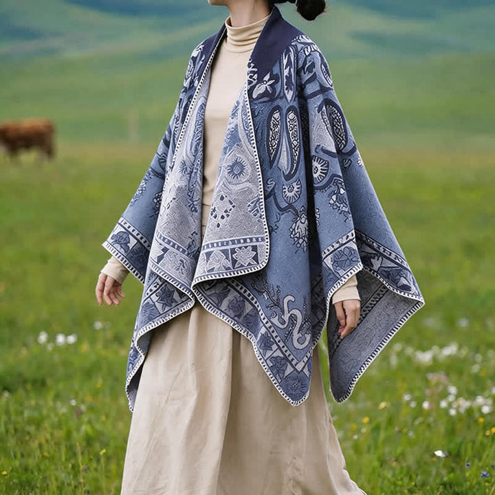 Buddha Stones Fall Winter Hooded Paisley Geometric Boho Poncho Style Shawl - image 5