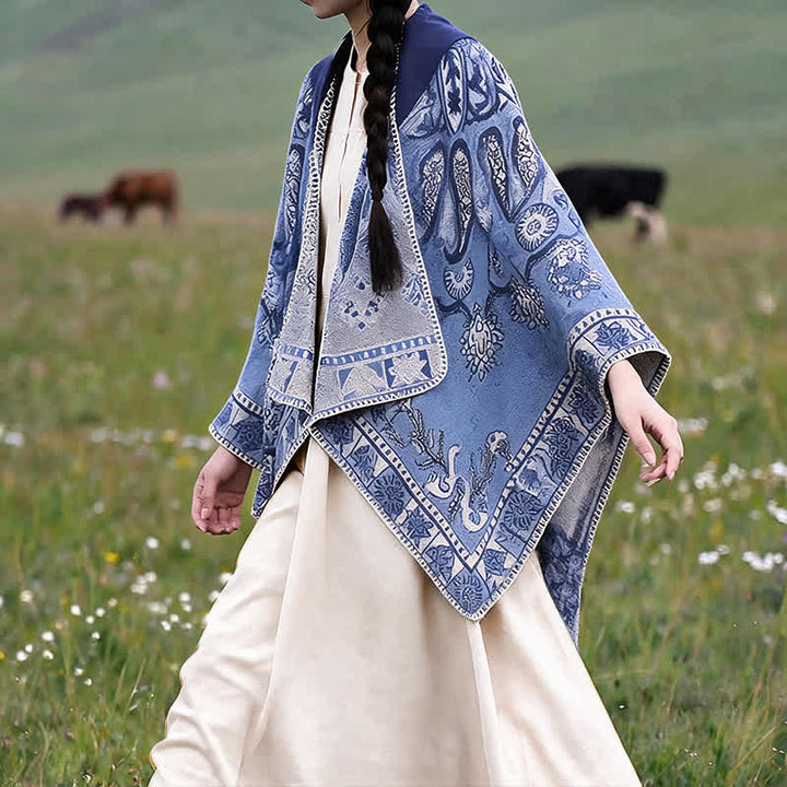 Buddha Stones Fall Winter Hooded Paisley Geometric Boho Poncho Style Shawl - image 8