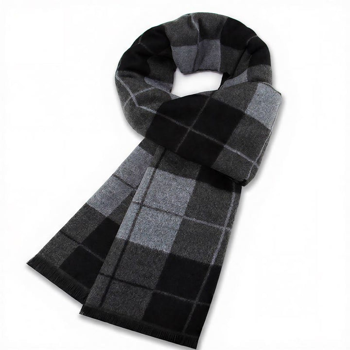 Buddha Stones Fall Winter Classic Grey Plaid Fringe Cozy Scarves - Blue Gray Black Plaid - image 2