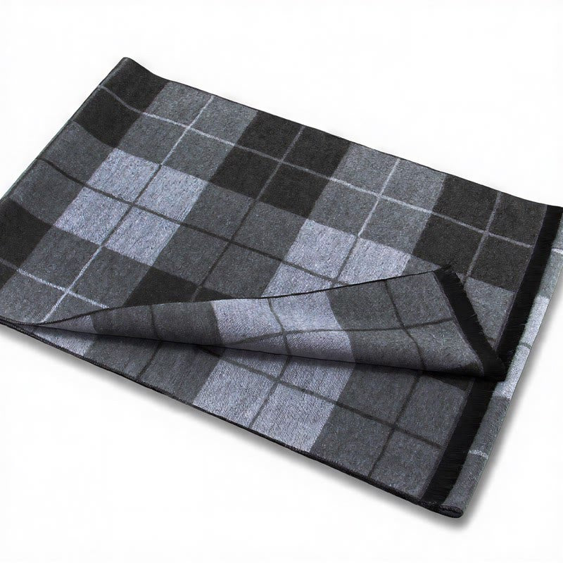 Buddha Stones Fall Winter Classic Grey Plaid Fringe Cozy Scarves - image 5