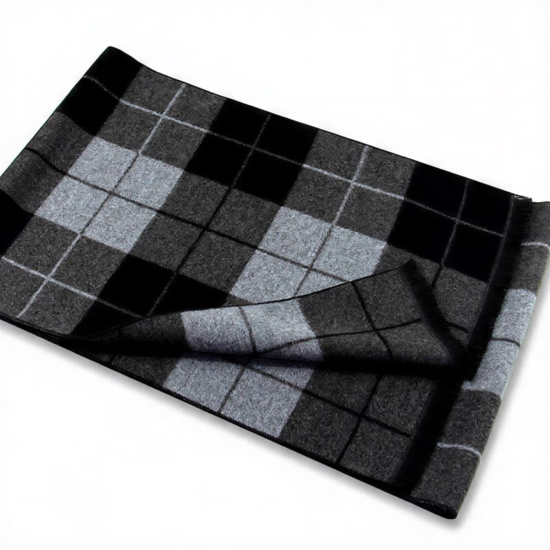 Buddha Stones Fall Winter Classic Grey Plaid Fringe Cozy Men's Scarf - image 3