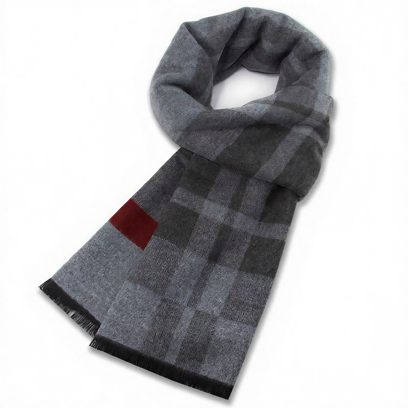 Buddha Stones Fall Winter Classic Grey Plaid Fringe Cozy Men's Scarf - Gray Red Plaid - image 10