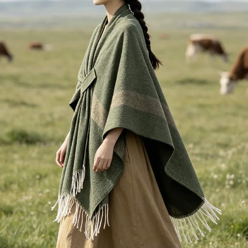 Buddha Stones Fall Winter Boho Striped Tassel Buckle Design Cozy Shawl - image 20