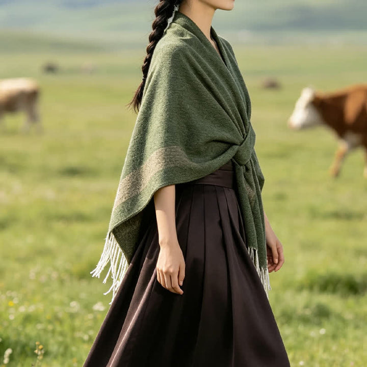 Buddha Stones Fall Winter Boho Striped Tassel Buckle Design Cozy Shawl - image 19