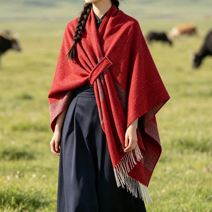 Buddha Stones Fall Winter Boho Striped Tassel Buckle Design Cozy Shawl - image 26