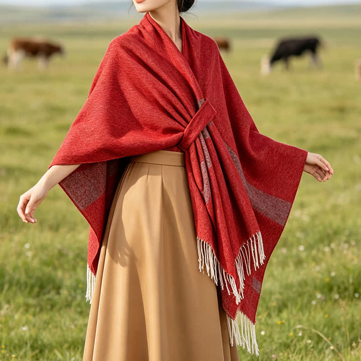 Buddha Stones Fall Winter Boho Striped Tassel Buckle Design Cozy Shawl - image 24