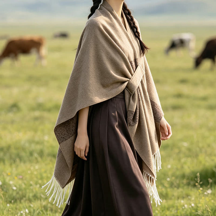 Buddha Stones Fall Winter Boho Striped Tassel Buckle Design Cozy Shawl - image 30