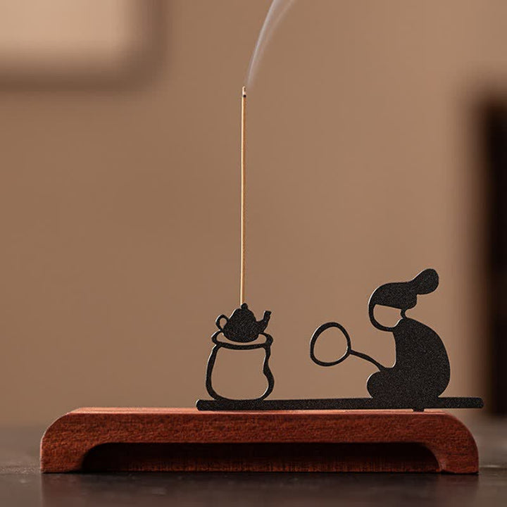 Buddha Stones Zen Monk Natural Wood and Iron Meditation Incense Burner - A Monk Making Tea - image 10