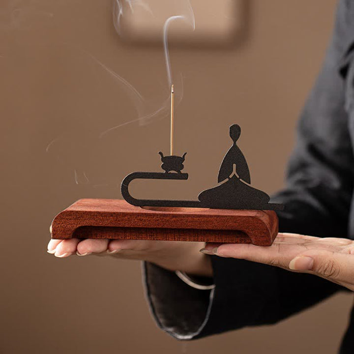 Buddha Stones Zen Monk Natural Wood and Iron Meditation Incense Burner - image 5
