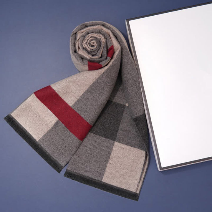 Buddha Stones Fall Winter Classic Check Pattern Soft Knit Commuter Men's Scarf - Red Gray - image 8