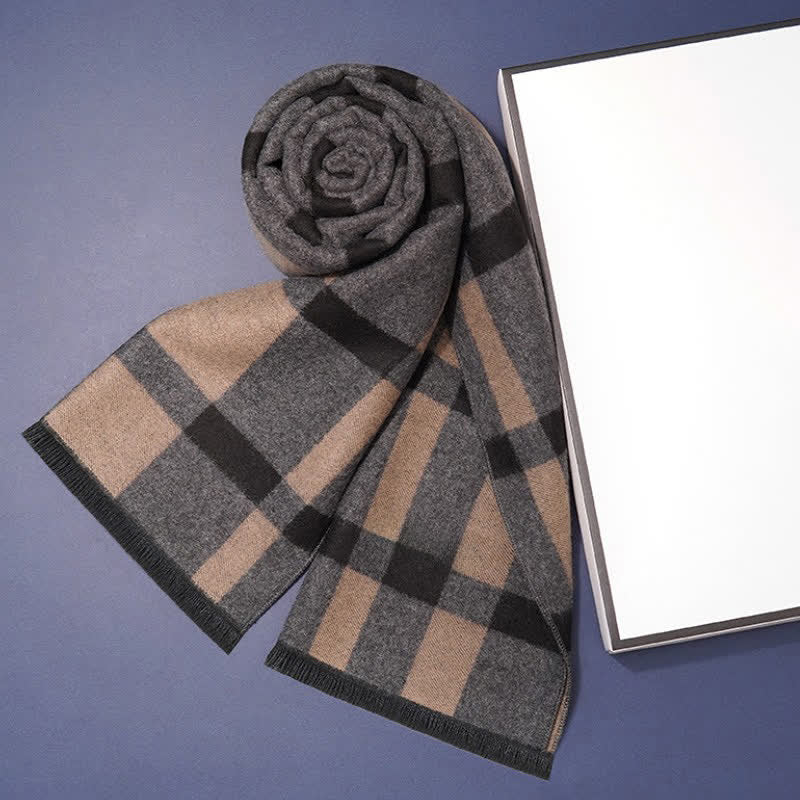 Buddha Stones Fall Winter Classic Check Pattern Soft Knit Commuter Men's Scarf - Black Brown - image 7