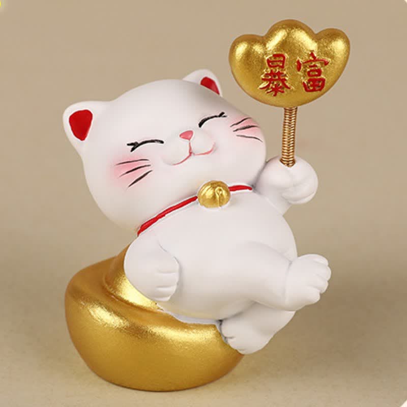 Buddha Stones Prosperity Lucky Cat Fortune Bag Resin Cute Animal Decor - image 4