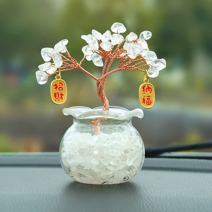 Buddha Stones Wire Wrapped Crystal Money Tree Dashboard Ornament Wealth & Fortune Symbols - Clear Quartz - Lucky Fortune - image 14