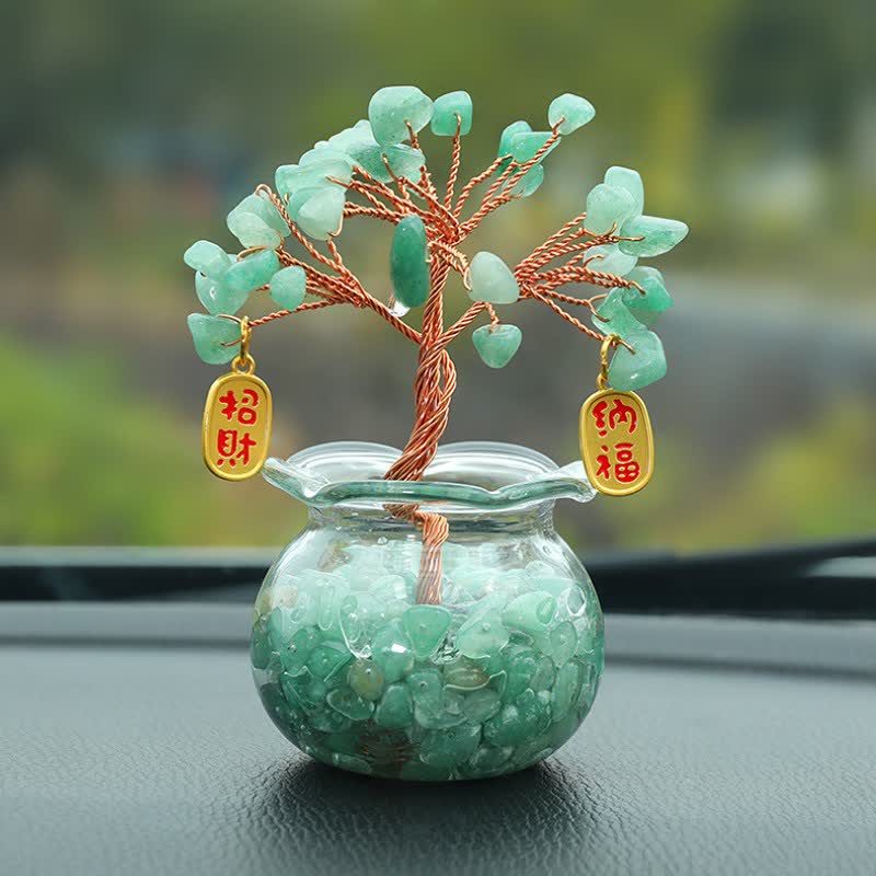 Buddha Stones Wire Wrapped Crystal Money Tree Dashboard Ornament Wealth & Fortune Symbols - Green Crystal - Lucky Fortune - image 8