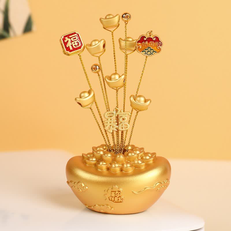 Buddha Stones Golden Ingot Treasure Bowl Good Fortune Tabletop Wealth & Fortune Symbols - Crystal Tree Gourd - image 1