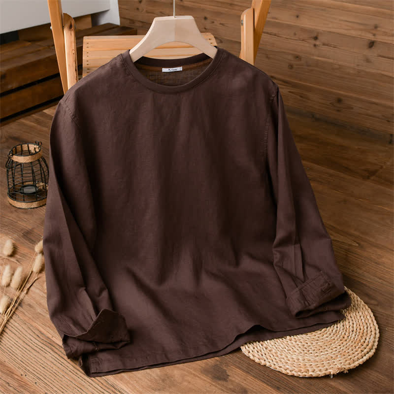 Buddha Stones Spring Fall Casual Minimalist Solid Men's Long Sleeve T-Shirts - SaddleBrown - US/UK/AU42，EU52 (3XL) - image 0