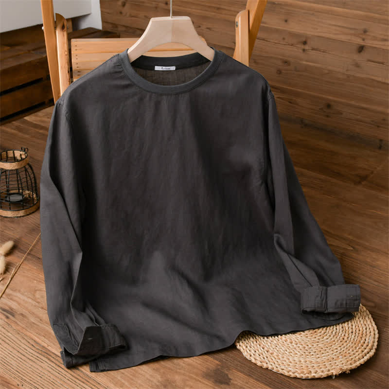 Buddha Stones Spring Fall Casual Minimalist Solid Men's Long Sleeve T-Shirts - DimGray - US/UK/AU42，EU52 (3XL) - image 7
