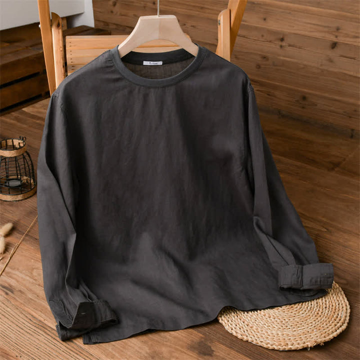 Buddha Stones Spring Fall Casual Minimalist Solid Men's Long Sleeve T-Shirts - DimGray - US/UK/AU42，EU52 (3XL) - image 7