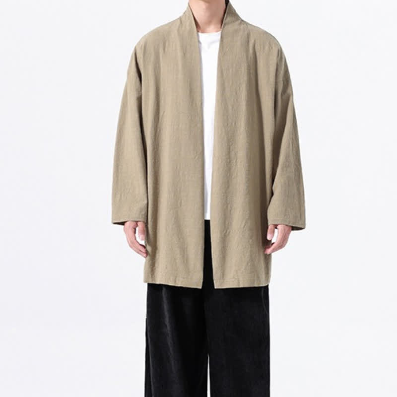 Buddha Stones Spring Casual Minimalist Solid Cotton Men's Kimono - image 7