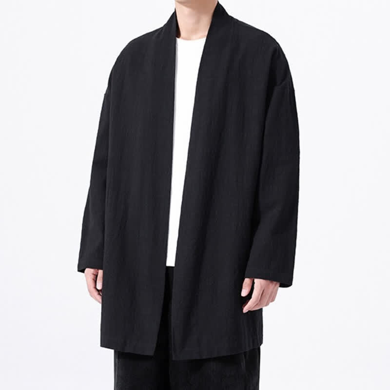 Buddha Stones Spring Casual Minimalist Solid Cotton Men's Kimono - image 9