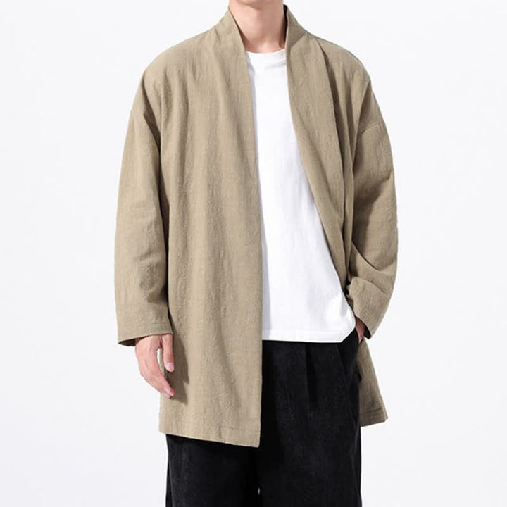 Buddha Stones Spring Casual Minimalist Solid Cotton Men's Kimono - image 5