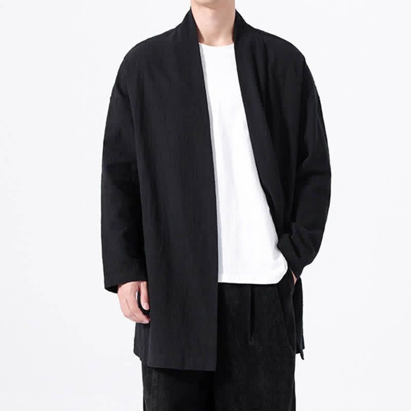 Buddha Stones Spring Casual Minimalist Solid Cotton Men's Kimono - image 12