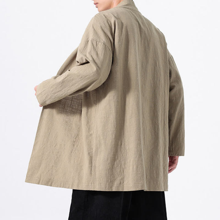 Buddha Stones Spring Casual Minimalist Solid Cotton Men's Kimono - image 4