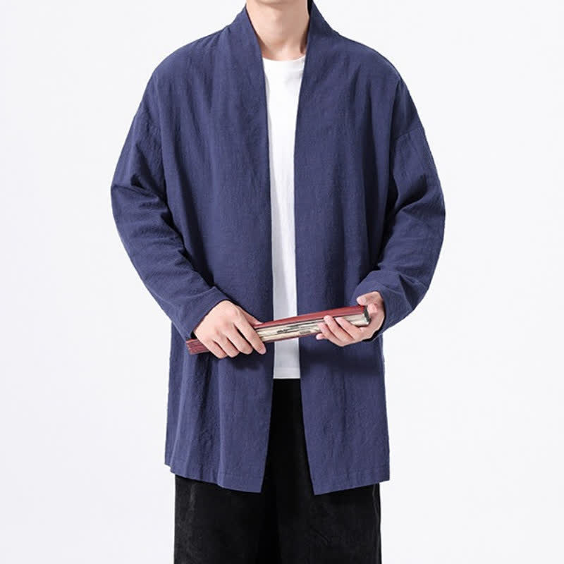 Buddha Stones Spring Casual Minimalist Solid Cotton Men's Kimono - image 21