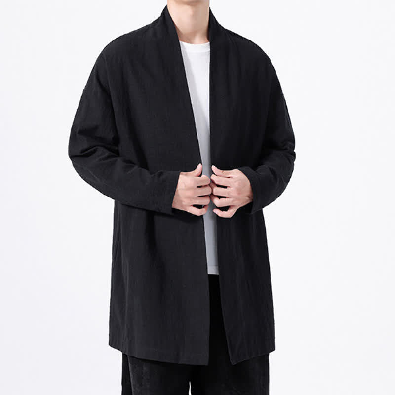 Buddha Stones Spring Casual Minimalist Solid Cotton Men's Kimono - image 11